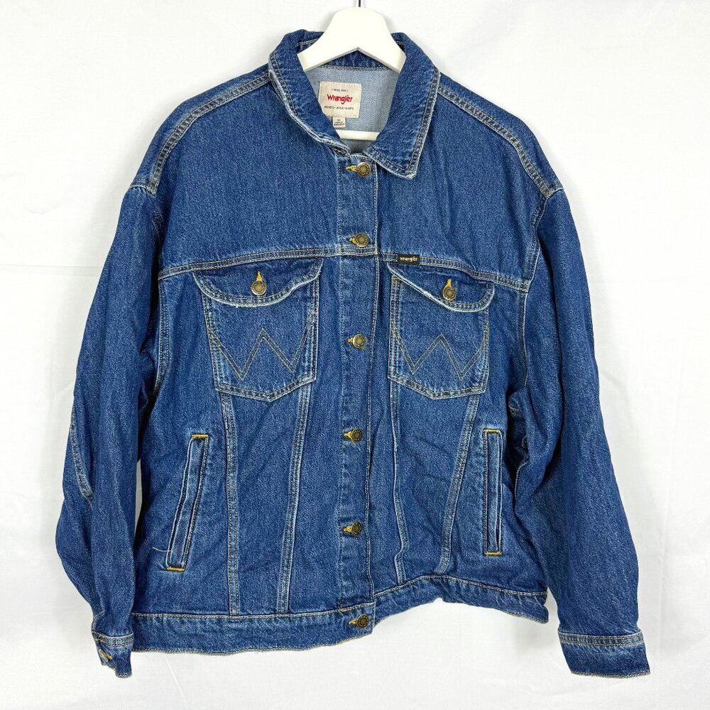 Wrangler Jean Jacket Womens XL Blue Denim Rugged Wear Cowboy Trucker Medium Wash